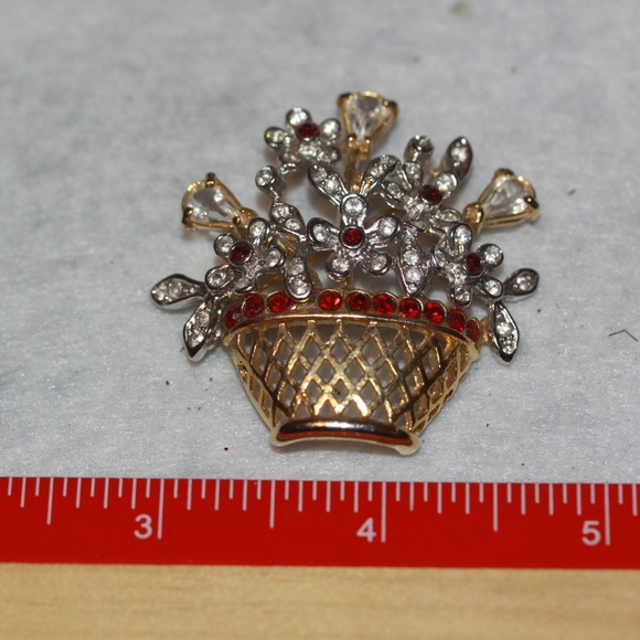 Large Flower Pot Glass Rhinestone Brooch Pin - Picture 4 of 4